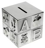 MB00000-13: De Luxe Silver Plate ABC Cube Money Box